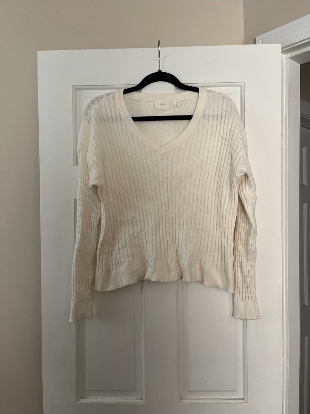 Cyrus V-Neck Cable Knit Sweater in Ivory